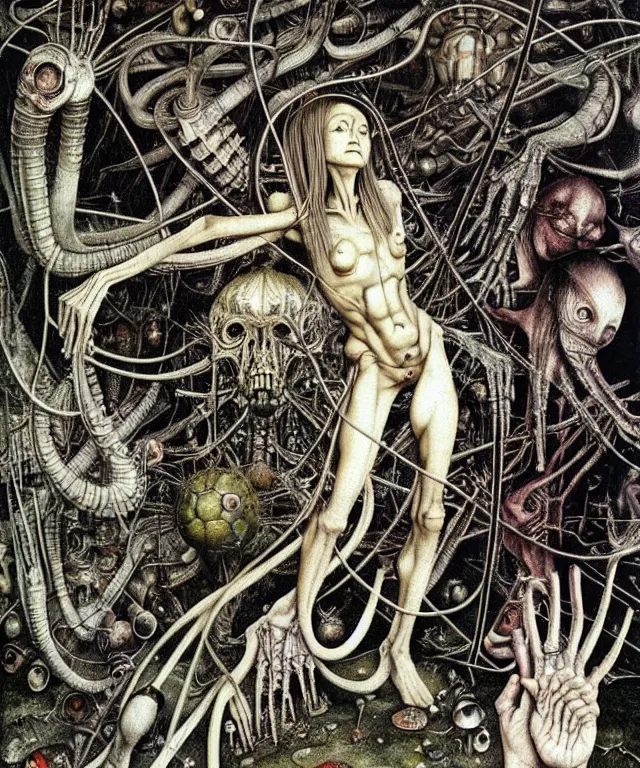 Prompt: realistic detailed photo of the miracle of life by H.R.Giger, Vania Zouravliov, hieronymus bosch, by Ayami Kojima, Amano, Takato Yamamoto
