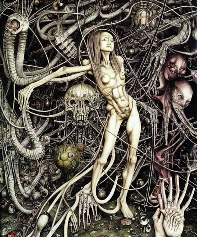 Image similar to realistic detailed photo of the miracle of life by H.R.Giger, Vania Zouravliov, hieronymus bosch, by Ayami Kojima, Amano, Takato Yamamoto