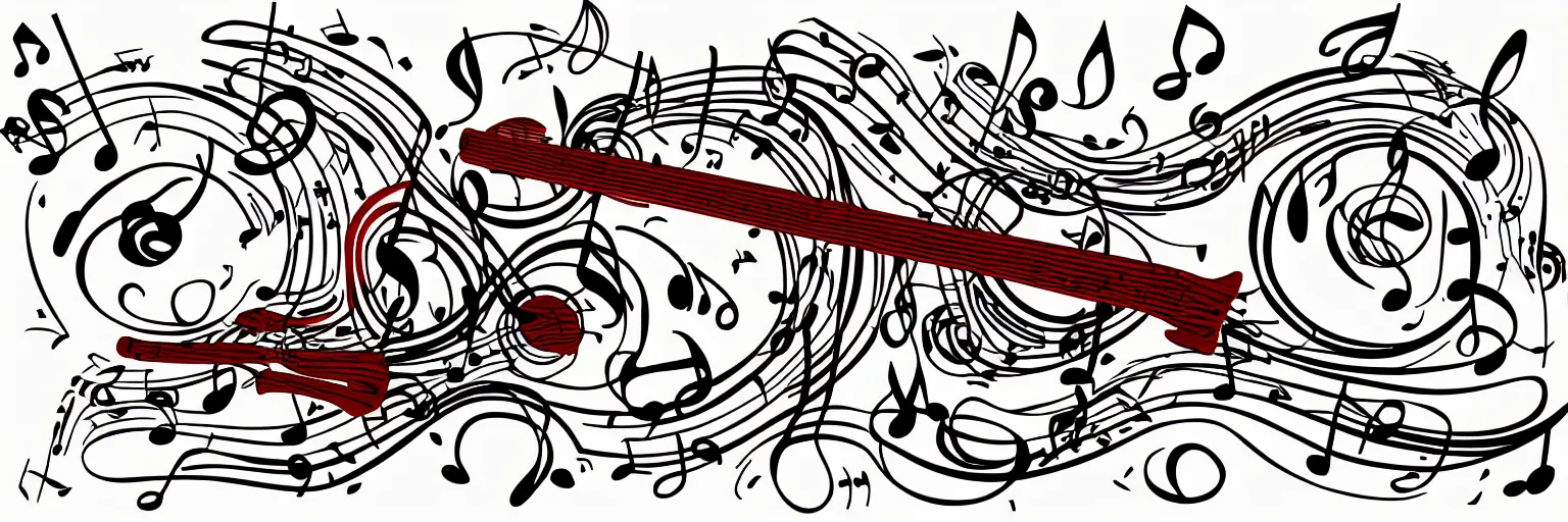 Image similar to coffee and musical instrument, line art, vector, logo, simple, red and white,