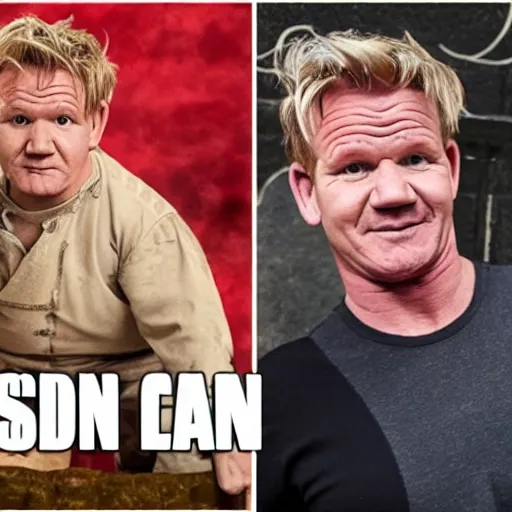 Prompt: gordon ramsay depicted as pippin hobbit