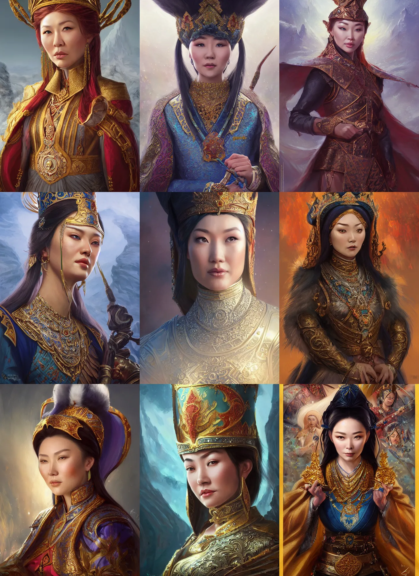 Prompt: kazakh empress, samal yeslyamova, d & d, fantasy, portrait, highly detailed, digital painting, trending on artstation, concept art, sharp focus, illustration, art by artgerm and greg rutkowski and magali villeneuve