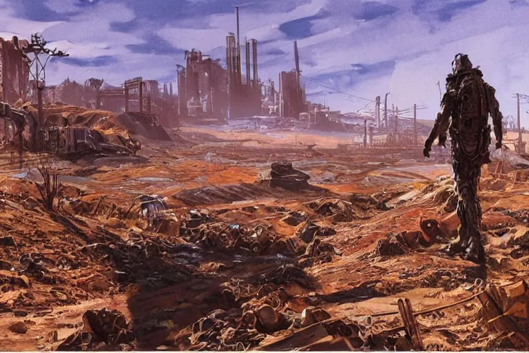 Image similar to garfield wanders a post - apocalyptic wasteland, concept art by syd mead, very detailed, award - winning, fantastic, science fiction art,