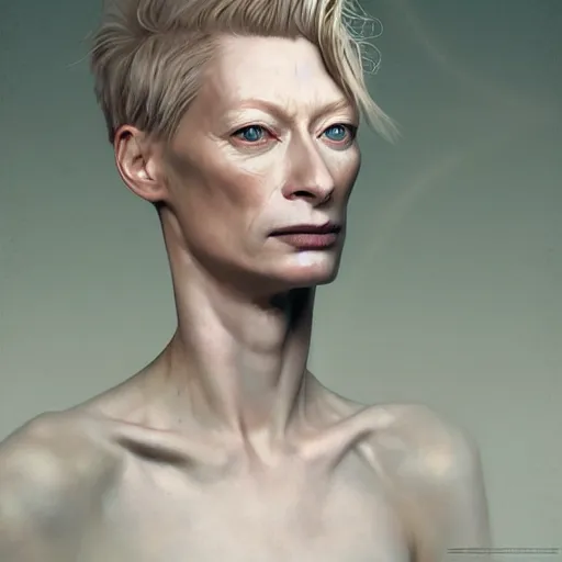 Image similar to hyperdetailed portrait of androgynous tilda swinton as desire of the endless, the sandman, made by caravaggio stanley artgerm lau wlop rossdraws artstation cgsociety concept art cgsociety octane render