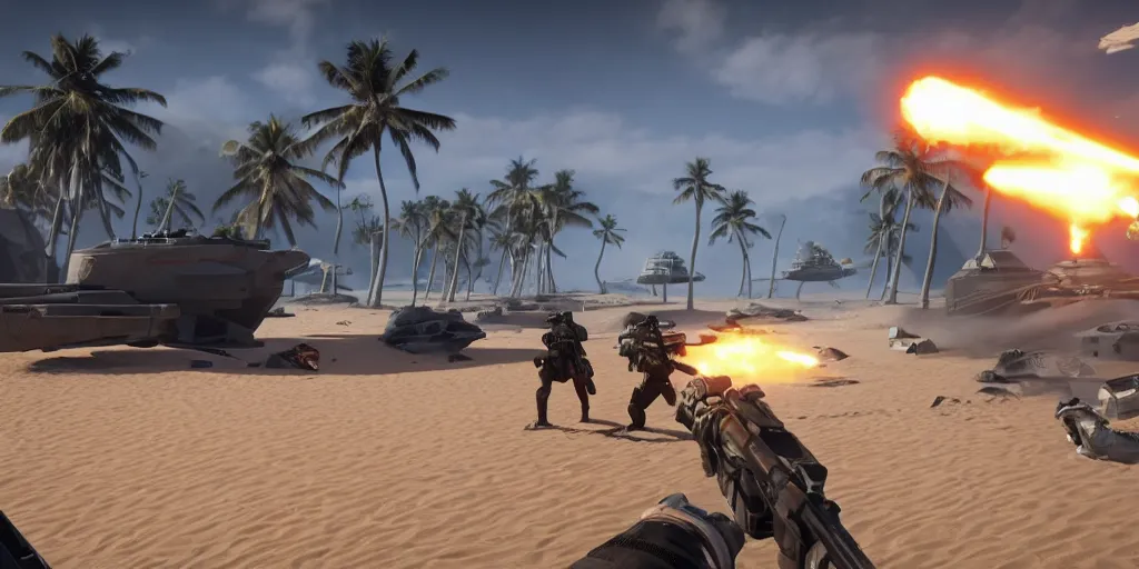 Image similar to screenshot of shore troopers, on scarif, ea star wars battlefront 2015