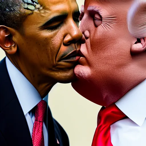 Prompt: obama kissing donald trump, 4k photo, detailed, closeup