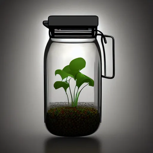 Prompt: glass jar, inside is a rich utopian solarpunk city on top of a dystopian hellscape