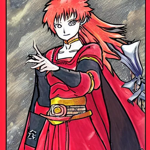 Prompt: female warrior, red hair, black armor, by naoko takeuchi, ultra detailled, medieval, manga