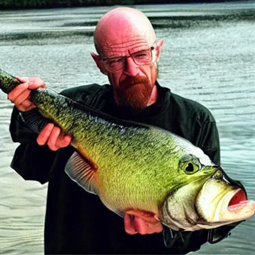 Prompt: a bass fish that looks like walter white