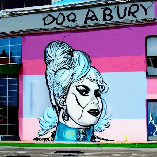 Prompt: gorbachev drag queen painting on building detailed