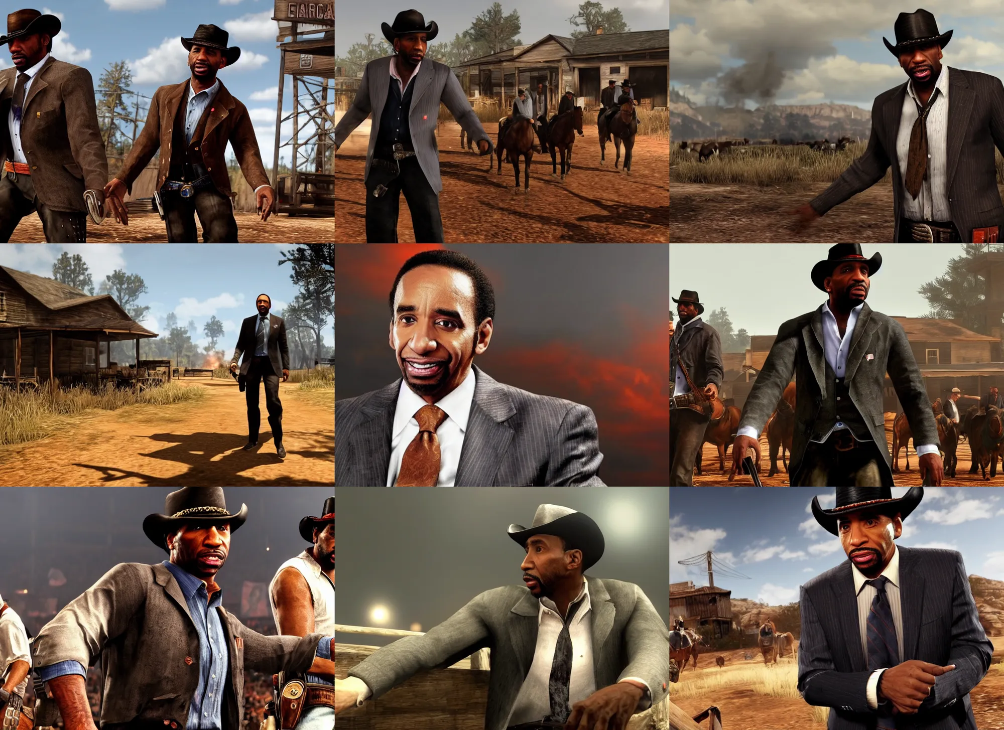 Prompt: still of stephen a. smith from espn's first take as in red dead redemption, playstation 3, ps 3