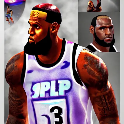 Image similar to 3 d render of lebron james as a super smash bros. character, white background, intricate high quality textures, cartoonish render, impressive lighting techniques, highly detailed, cinematic lighting, dramatic posing, 8 k quality, dramatic rim lighting, high quality
