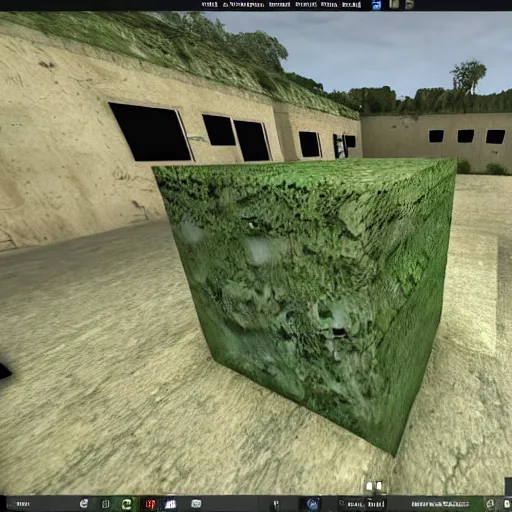 Prompt: a counter-strike bhop map with a theme of nature, containing polished concrete blocks and gentle green fog