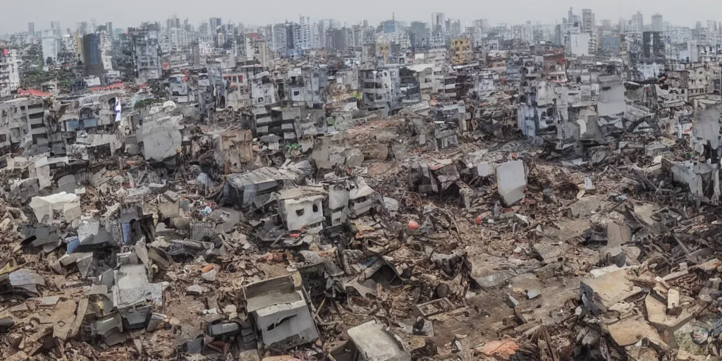 Prompt: ultra wide shot matte painting of lagos nigeria after an earthquake