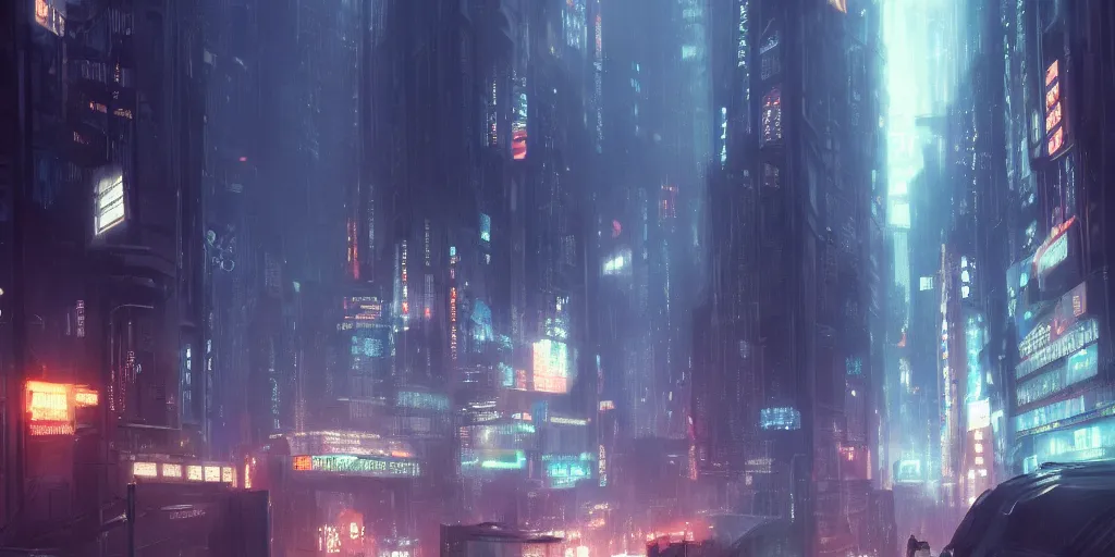 Image similar to bladerunner city, Makoto Shinkai, filmed, trending on ArtStation, oppressive lighting, trending on artstation, very detailed