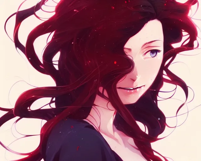 Image similar to a ultradetailed beautiful panting of rin tohsaka with flowing hair, 1 / 4 portrait, by conrad roset, greg rutkowski and makoto shinkai, rin, fate, trending on artstation