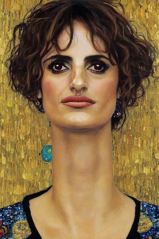 Image similar to oil painting, portrait of penelope cruz, artwork by gustav klimt