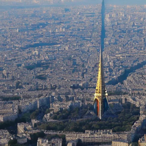 Prompt: Sauron's Eye from LotR at the top of the Eiffel Tower