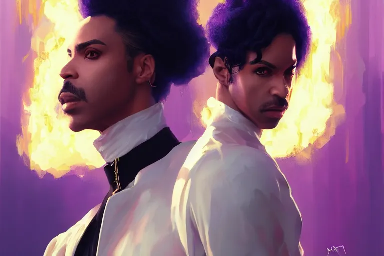 Prompt: portrait of the artist formally known as prince with a waterhose, casino on fire los vegas, charlie bowater, artgerm, ilya kuvshinov, krenz cushart, ruan jia, realism, ultra detailed, 8 k resolution