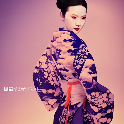 Image similar to japanese kimono inspired avant-garde art, deco fashion, highly detailed, photorealistic portrait, bright studio setting, studio lighting, crisp quality and light reflections, unreal engine 5 quality render