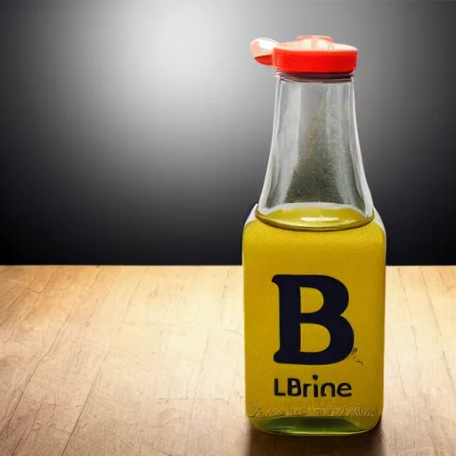 Image similar to A bottle of juice with the letter B printed on it, product photo, studio lighting