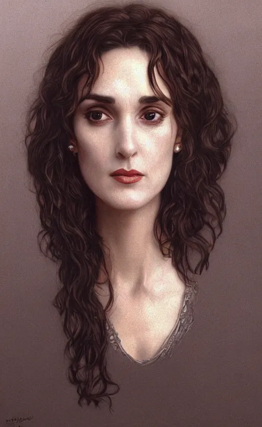 Image similar to portrait en buste winona ryder, traditional corsican, intricate, highly detailed, artstation, 90s winona ryder, illustration, jurgens, rutkowski, bouguereau