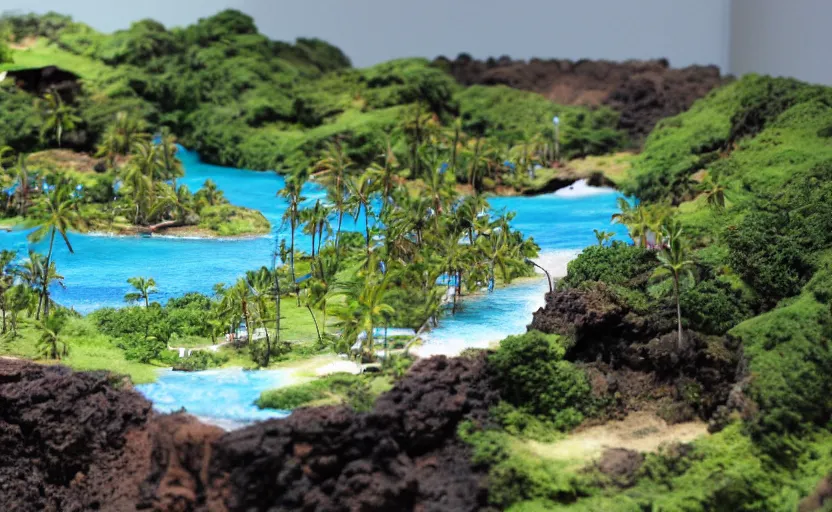 Prompt: a miniature model of hawaii, diorama