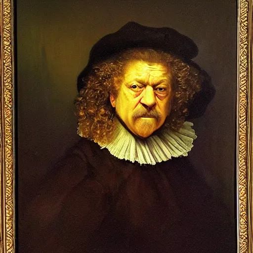 Prompt: Portrait In the style of Rembrandt Robert Plant oil painting