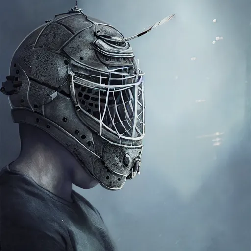 Image similar to Very very very very highly detailed epic central composition studio photography of face with hockey mask, intricate, dystopian, sci-fi, extremely detailed, digital painting, artstation, concept art, smooth, sharp focus, illustration, studio lighting, incredible art by Anna Dittmann and Anton Pieck