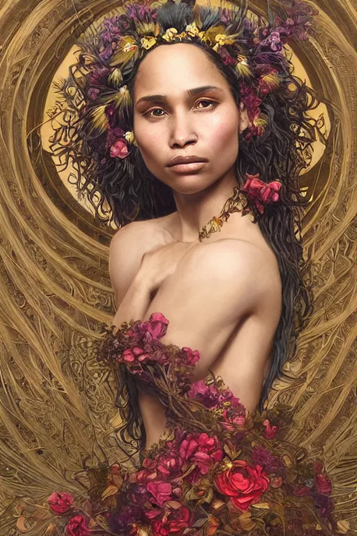 Prompt: ultra realistic illustration, zoe kravitz as persephone, intricate, elegant, highly detailed, digital painting, artstation, concept art, smooth, sharp focus, illustration, art by artgerm and greg rutkowski and alphonse mucha