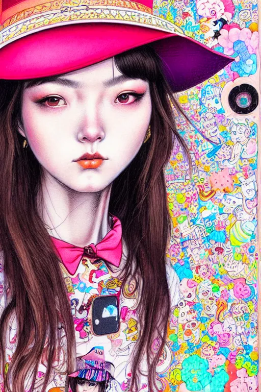 Image similar to girl wearing cowboy hat, style of yoshii chie and hikari shimoda and martine johanna, highly detailed