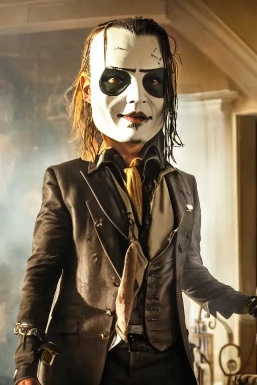 Prompt: johnny depp as the mask, 8 k, hdr, great light, by greg rutkowski and annie leibowitz