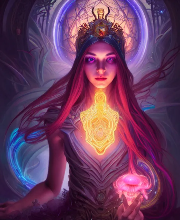 Image similar to whirlwind souls inside metaverse, half body, glowin eyes, tiara, pharaoh, forest, mushrooms, antiques, cyberpunk face, by loish, d & d, fantasy, intricate, elegant, highly detailed, colorful, vivid color, digital painting, artstation, concept art, art by artgerm and greg rutkowski and alphonse mucha and ruan jia