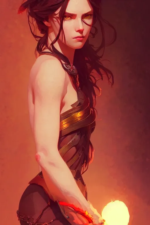 Image similar to a very beautiful savage girl, dungeon, light from above, fantasy, portrait, sharp focus, intricate, elegant, digital painting, artstation, matte, highly detailed, concept art, illustration, ambient lighting, art by ilya kuvshinov, artgerm, alphonse mucha, and greg rutkowski