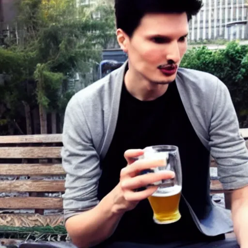 Image similar to pavel durov drinking a beer, high quality photo