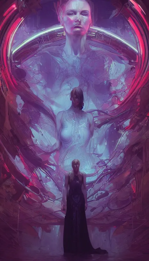 Image similar to altered carbon, rebirth, neon, dreamy vibe, fibonacci, sweat drops, insane intricate, highly detailed, cinematic, atmospheric. digital painting, artstation, concept art, smooth, sharp focus, illustration, unreal engine 5, 8 k, art by artgerm and greg rutkowski and alphonse mucha, laura sava, laura palmer