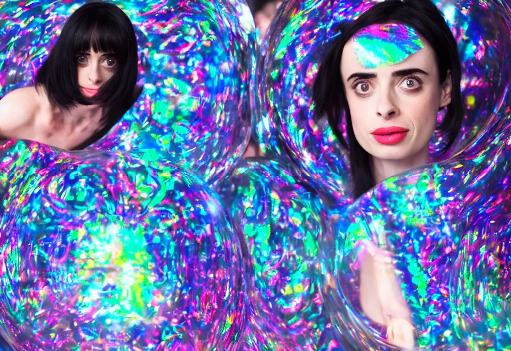 Prompt: krysten ritter as a woman trapped in an iridescent bubble