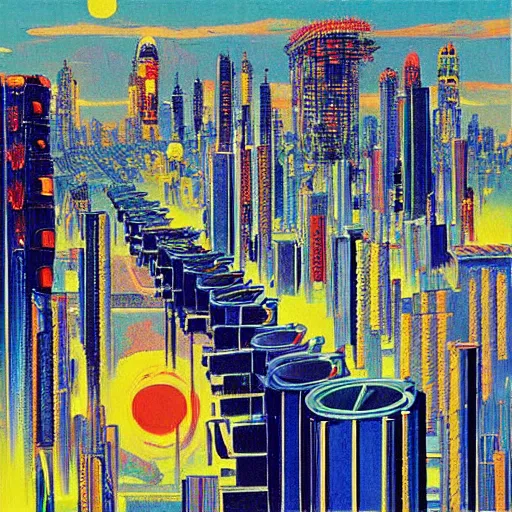 Image similar to “Wayne thiebaud neo-Tokyo gleaming sunny day”