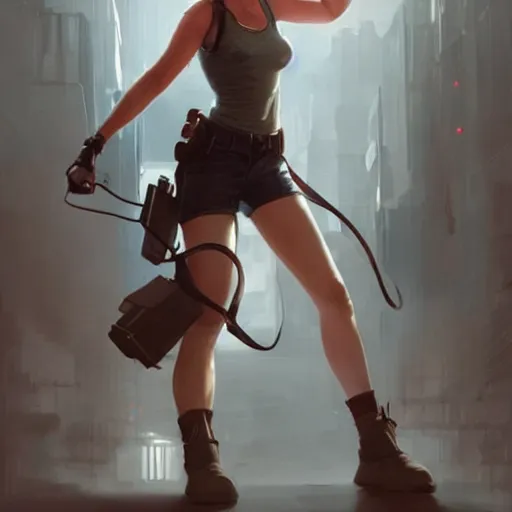 Prompt: a girl who is a mix of emma watson and scarlett johansson and nathalie portman, plugging herself to a computer through an usb cable and a port in her arm, very detailled, by david rutkowski and artgem