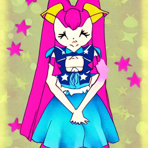 Image similar to usagi-chan in a kawaii dress magical girl with star poster background