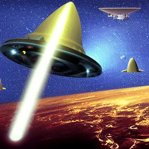 Image similar to rockets lasers and ufo's, detailed,