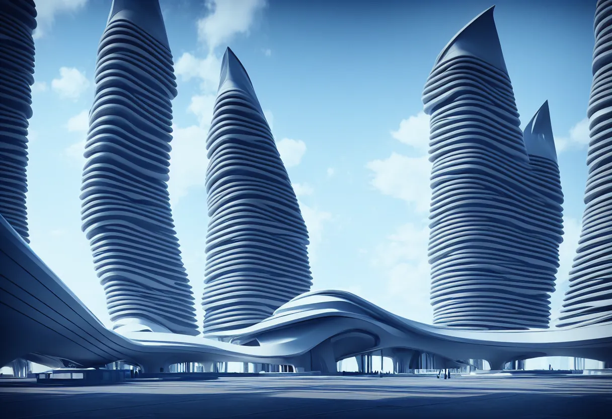 Image similar to futuristic architecture by zaha hadid, multi storey, cinematic shot, unreal engine, photorealistic, octane render