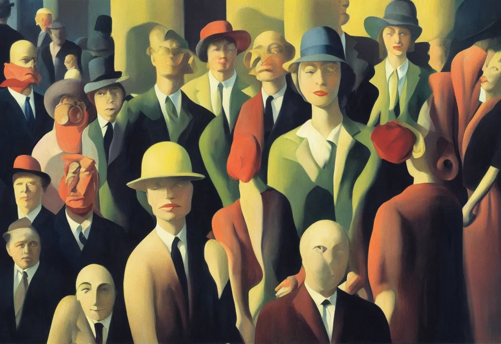 Image similar to group of people pictured in afternoon light, close - up of the faces, surrealist oil painting by edward hopper, dora maar and rene magritte