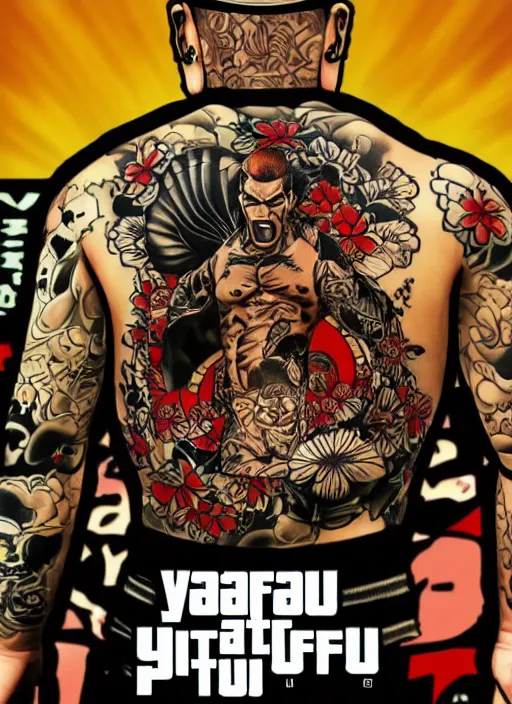 Image similar to yakuza tattoo in the style of gta cover art, trending on artstation, pixiv, 8 k