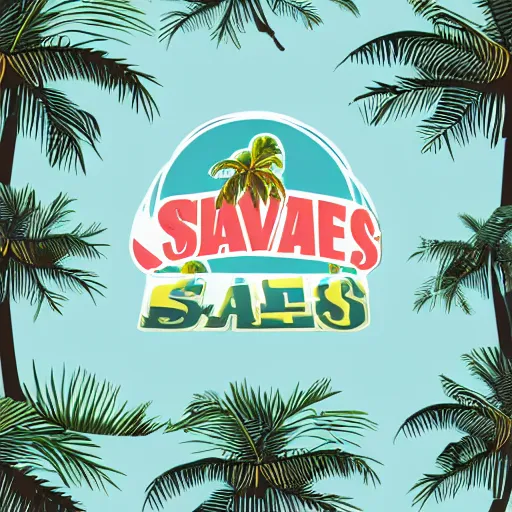 Image similar to waves in bottom front of a palm tree in front of a giant volleyball with seams vector logo, professional sports style, flat colour, svg, professional, sharp edges