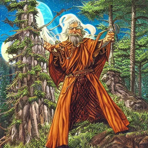 Image similar to 🧙🦅🛸🔥🌞🌲, Larry Elmore, Stephen Fabian