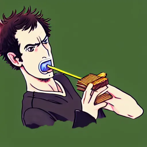 Image similar to andy murray eating chocolate on the beach, sunshine, illustration, style of sword art online, trending on artstation