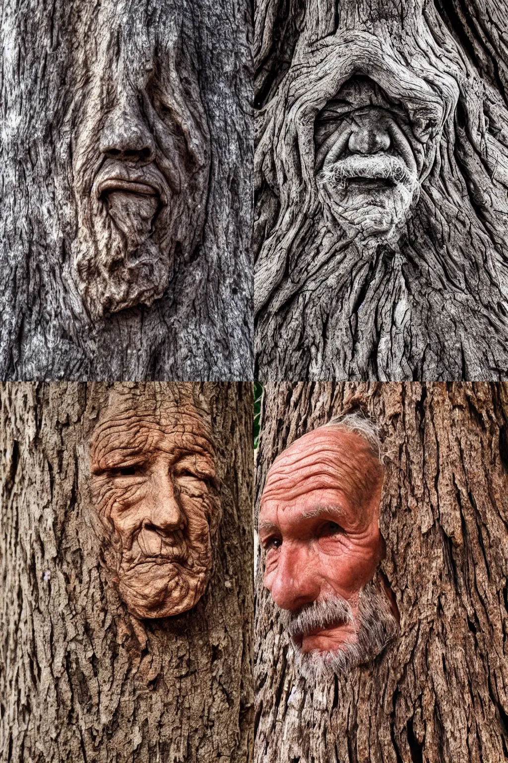 Prompt: a old man's noble face in a 5 0 0 0 year old tree bark.