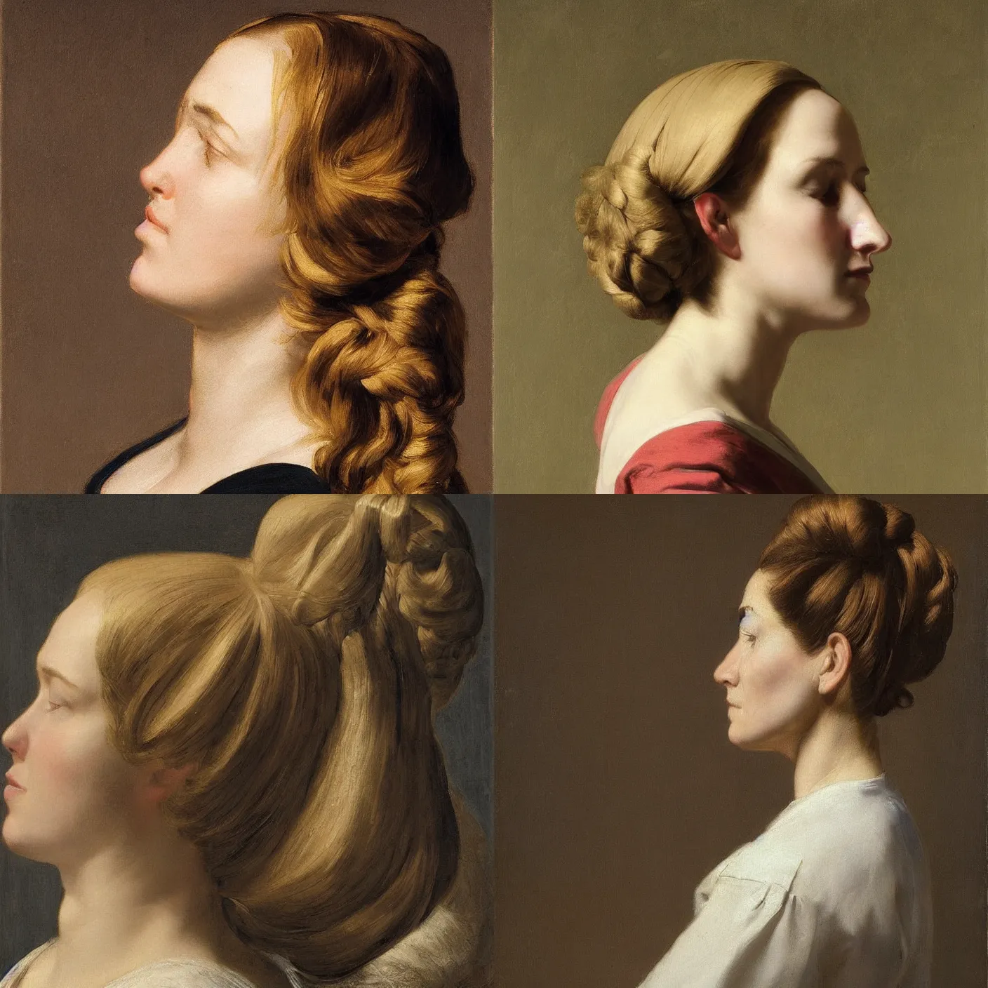 Prompt: profile of a woman with long hair and closed eyes by Hendrick ter Brugghen. masterpiece. hq.