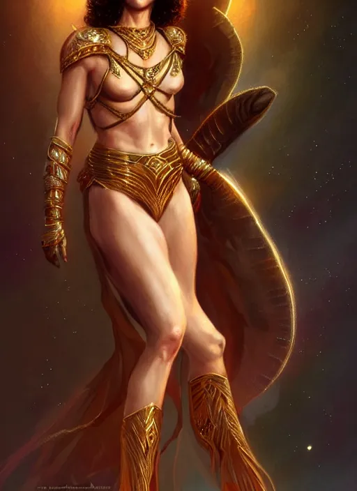 Image similar to young sigourney weaver in dejah thoris outfit, intricate, elegant, glowing lights, highly detailed, digital painting, artstation, glamor pose, concept art, smooth, sharp focus, illustration, art by artgerm and greg rutkowski, artey freytag