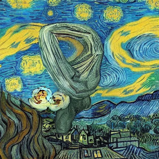 Image similar to eschers metamorphosis as painted by van gogh, surreal and detailed